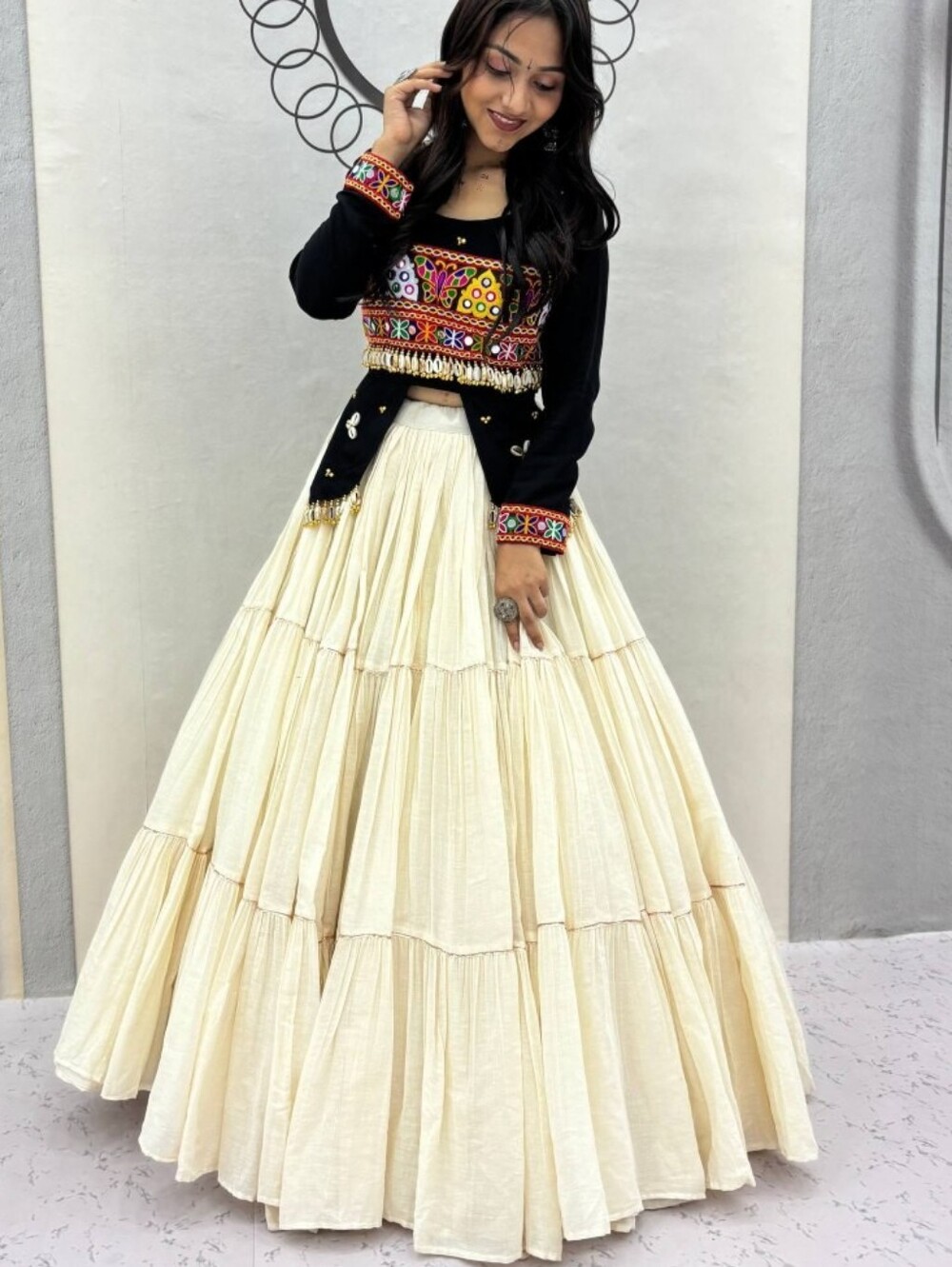 Navratri Garba Outfit | Dandiya Night Dress | Embroidery Indian Black Lehenga